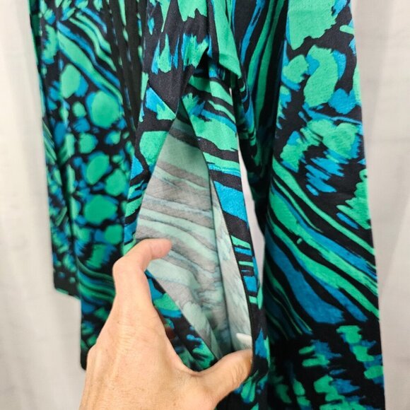 Dana Buchman Green Blue Abstract Peasant Blouse Tunic Retro L - Picture 8 of 14